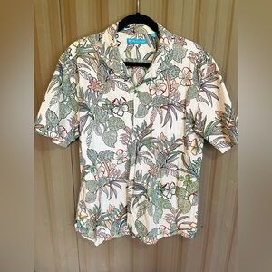 Tori Richard Camp Shirt Hawaii Button Tropical Floral Light Cotton Lawn Men’s L